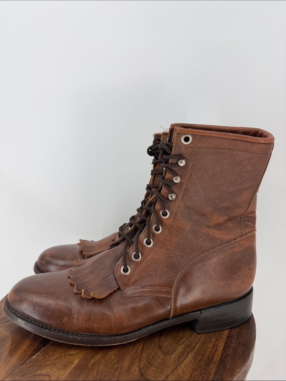 Dan Post Women’s 8.5 B Brown Leather Kiltie Lace Up Western Boots